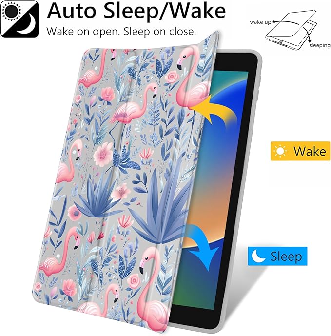 JOYLAND Elegant Flamingo Case for iPad mini 7th(A17 Pro) 2024 / Mini 6th Generation 8.3" 2021,Clear Transparent Acrylic Hard Back Grey Case with Pencil Holder Trifold Stand Tablet Cover