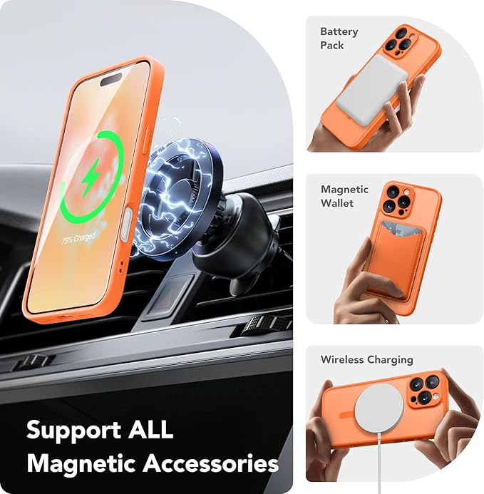 CAPRARO Magnetic Compatible with iPhone 16 Pro Max Case, Upgraded [Full Camera Protection] [Compatible with MagSafe] Protective Translucent Matte Women Phone Case Cover, Orange Yellow