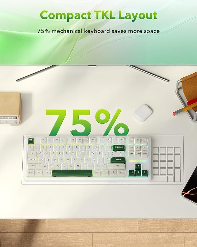 Redragon K734W Wireless Mechanical Keyboard, Tri Mode BT5.0/2.4G/USB-C 75% 81 Keys TKL Custom Hot Swappable Gaming Keyboard, Pre-lubed Linear Switches,RGB Gasket Computer Creamy Keyboard, for PC/MAC
