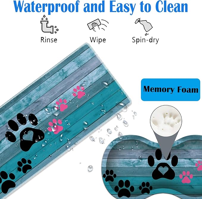 3 Piece Mouse Pad Set with Stitched Edge Large Anti-Slip Mouse Pad Desk Pad Keyboard Pad + Wrist Rest Pad + Coaster, Memory Foam Wrist Rest for Office/Home - Black and Pink Dog Paw Prints