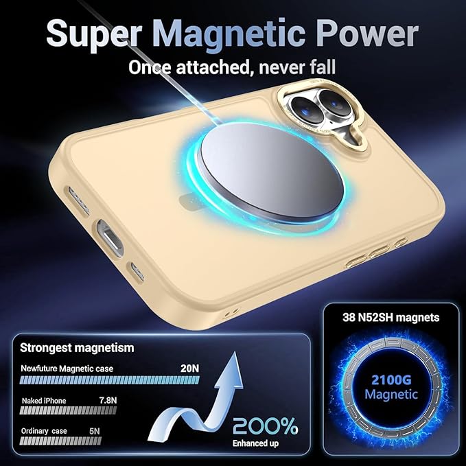Newfuture Magnetic for iPhone 17 Case [Compatible with Magsafe] [Military Grade Drop Protection] Translucent Matte Anti-Scratch Shockproof Protective Phone Cover 6.3 Inch, Creamy Yellow