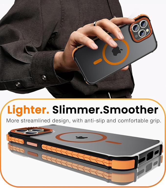 DEERLAMN Strong Magnetic Case for iPhone 15 Pro 6.1-Inch,[Compatible with Magsafe][Military Grade Drop Protection] Translucent Matte Shockproof Protective Phone Cover-Forest Orange