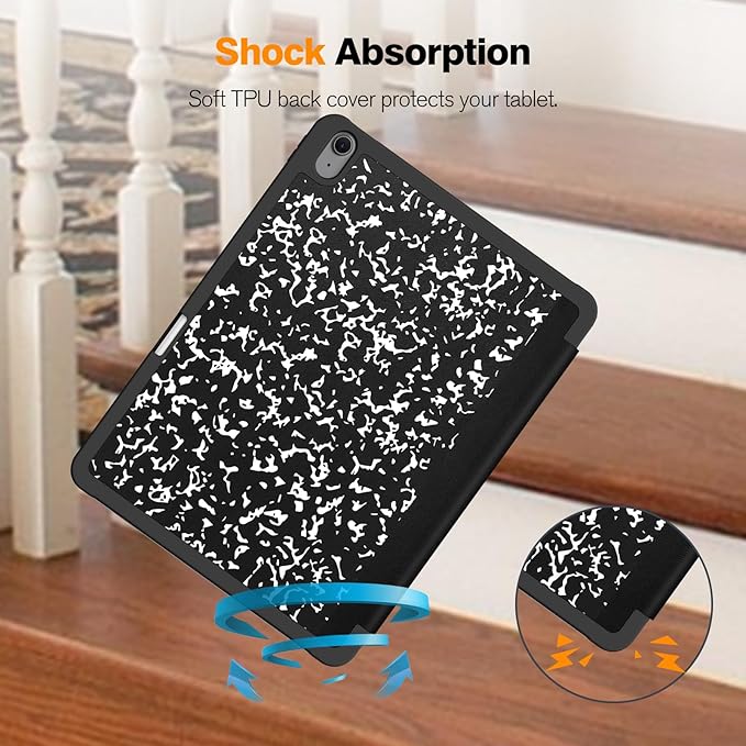 Fintie SlimShell Case for iPad Air 13-inch M4/M3/M2 (2026/2025/2024) - [Built-in Pencil Holder] Soft TPU Protective Stand Back Cover with Auto Wake/Sleep, Composition Book