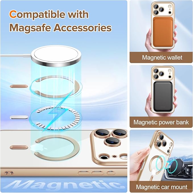 Hython Magnetic Clear for iPhone 17 Pro Max Case with Camera Lens Protector [Compatible with MagSafe] Plating Edge Slim Soft TPU Cover Protective Phone Case for 17 Pro Max 6.9", Matte Desert Brown