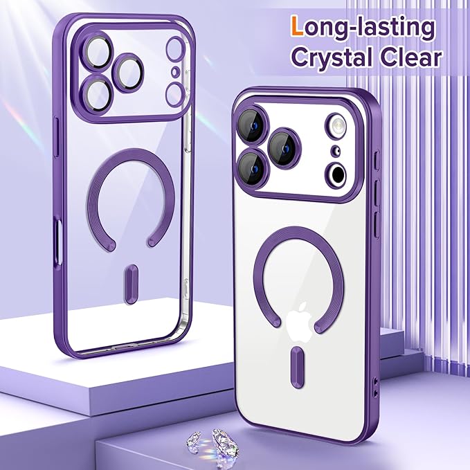 Hython Magnetic Clear for iPhone 17 Pro Max Case with Camera Lens Protector [Compatible with MagSafe] Plating Edge Slim Soft TPU Cover Protective Phone Case for iPhone 17 Pro Max 6.9", Matte Purple
