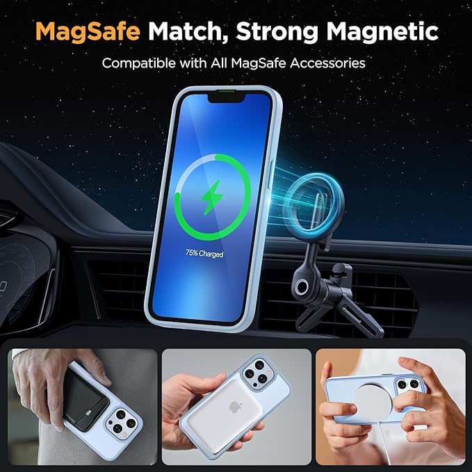 Miracase Magnetic for iPhone 13 Pro Max Case 6.7 inch (Compatible with MagSafe)（with 2X Screen Protectors） Military-Grade Protection, Anti-Fingerprint Translucent Matte Phone Case Cover, Light Blue