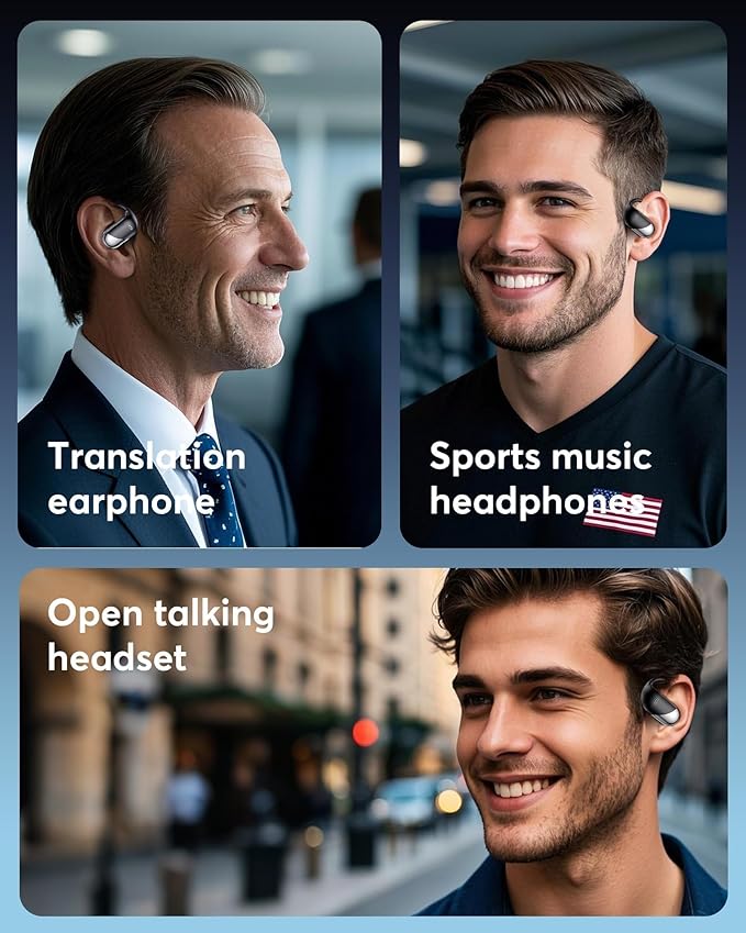 Paekole H5 AI Translation Earbuds: Real-Time 2-Way Language Translator Device (198+ Languages) for Face-to-Face & Travel, Bluetooth Headphones, Audifonos Traductores - Classic Black