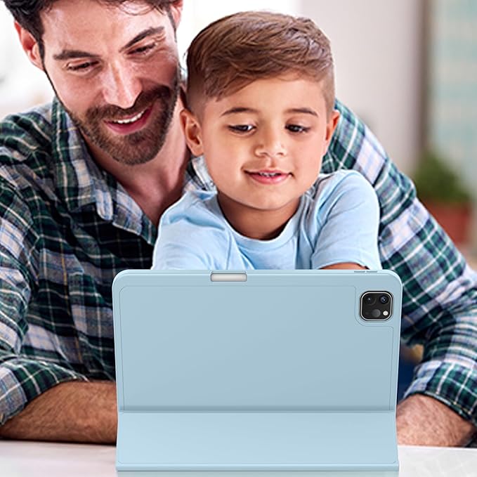 ZryXal iPad Pro 11 Inch Case (M5) 2025/ (M4) 2024 (Model: A2836/A2837/A3006), Trifold Stand Smart Cover with Pencil Holder and Soft TPU Back, Auto Wake/Sleep (New Light Blue)
