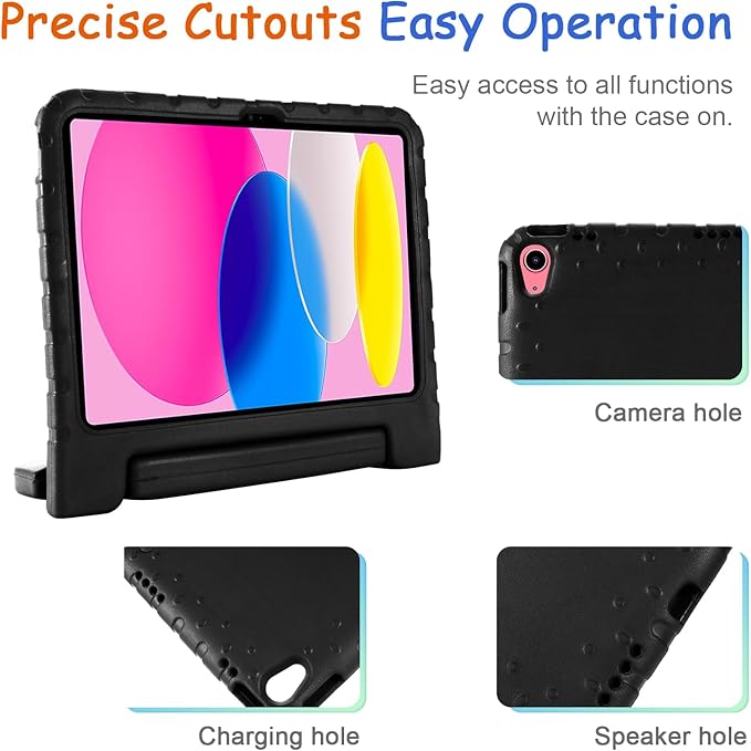Kids Case for iPad 10th Generation (2022), iPad 11" A16 2025 Case with Pencil Holder, Techcircle Handle Stand Lightweight EVA Foam Bumper Protective Rugged Drop Protection Child Proof Cover, Black