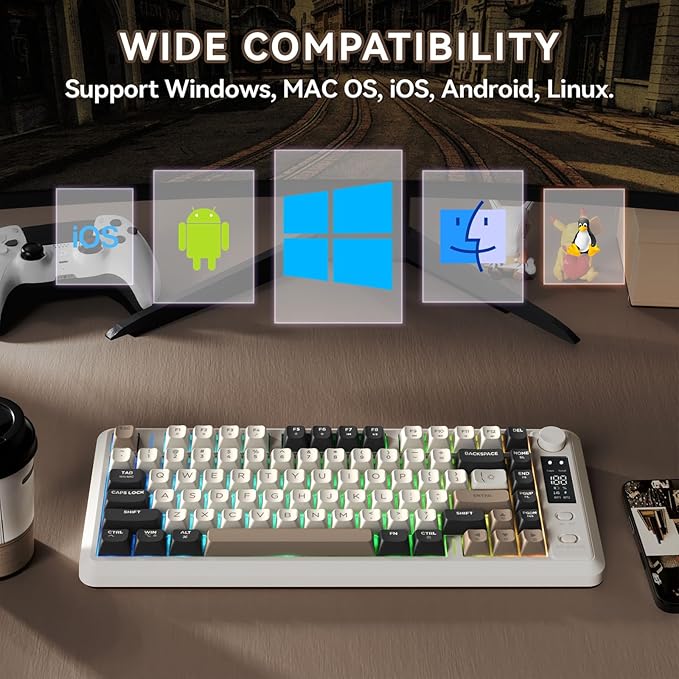 ZIYOU LANG M75 Wireless Gaming Keyboard, RGB Backlit Rechargeable 2000mAh Battery, Small Membrane But Mechanical Feel Keyboard with Smart Display & Knob, PBT Gradient keycaps for PC, MAC - Cheese