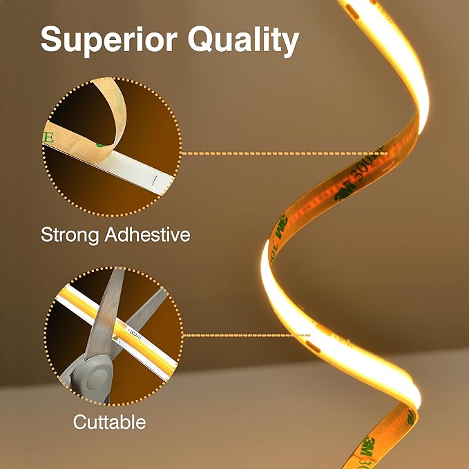Pandery COB LED Strip Lights Warm White,24V Dimmable led Light Strip KIT with Remote and app Control,2700K 65FT/20m 8mm Wide Ra>90 Cuttable Flexible Strip Lights for Bedroom,Shelf,Cabinet