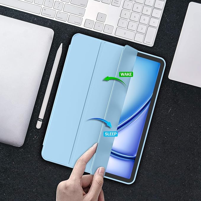 iMieet iPad Air 11 Inch Case M4/M3/M2(2026/2025/2024), iPad Air 5th/4th Generation Case 2022/2020 10.9 Inch with Pencil Holder,Trifold Stand Smart Case with Soft TPU Back(Azure Blue)