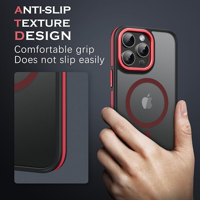 YINLAI Case for iPhone 16 Pro Max, Magnetic Case [Compatible with Magsafe] Supports Wireless Charging Slim Translucent Matte Women Men Shockproof Protective Back Phone Cover 6.9 Inch,Black/Red