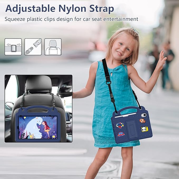 AKABEILA Compatible with Apple iPad mini 6 2021 8.3 inch Tablet Case, Kids Friendly Universal Lightweight Shockproof Protective Case with Shoulder Strap & Stand Handle & Pen Tray Navy Blue
