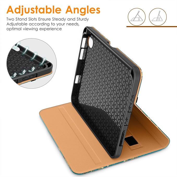DTTO for iPad mini 7th (A17 Pro) 2024/iPad Mini 6th Generation Case 2021 8.3 Inch, Premium Leather Business Folio Stand Cover for Mini 7/6 with Pencil Holder-Multiple Viewing Angles, Blossom