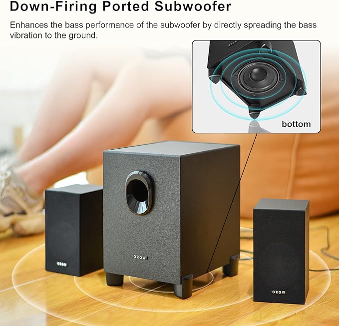 OR O R O W OROW S211 New USB-Powered 2.1 Multimedia Speakers System with Subwoofer,16W Computer Speakers,Strong Bass,3.5mm Audio Inputs,Great for PC/PS4/TV (Wooden)