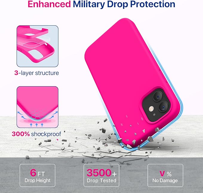 Miracase Compatible with iPhone 12 Case and iPhone 12 Pro Case, Liquid Silicone Gel Rubber Full Body Protection Shockproof Drop Protection Phone Case for iPhone 12/12 Pro 6.1 inch, Hot Pink