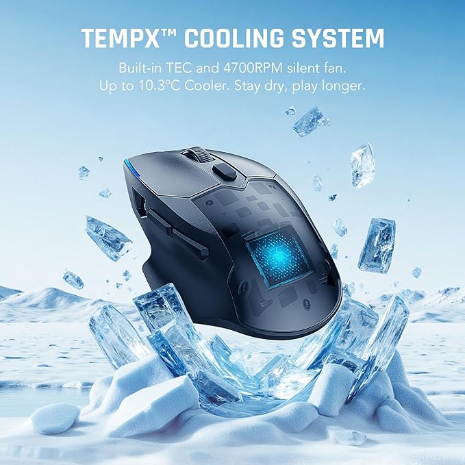 Black Shark Funcooler Wireless Gaming Mouse, Active Cooling & Heating, Dual 8KHz Polling Rate, 30K DPI Optical Sensor, Tri-Mode Wireless, Charging Dock, Ergonomic Right-Hand for PC/Mac