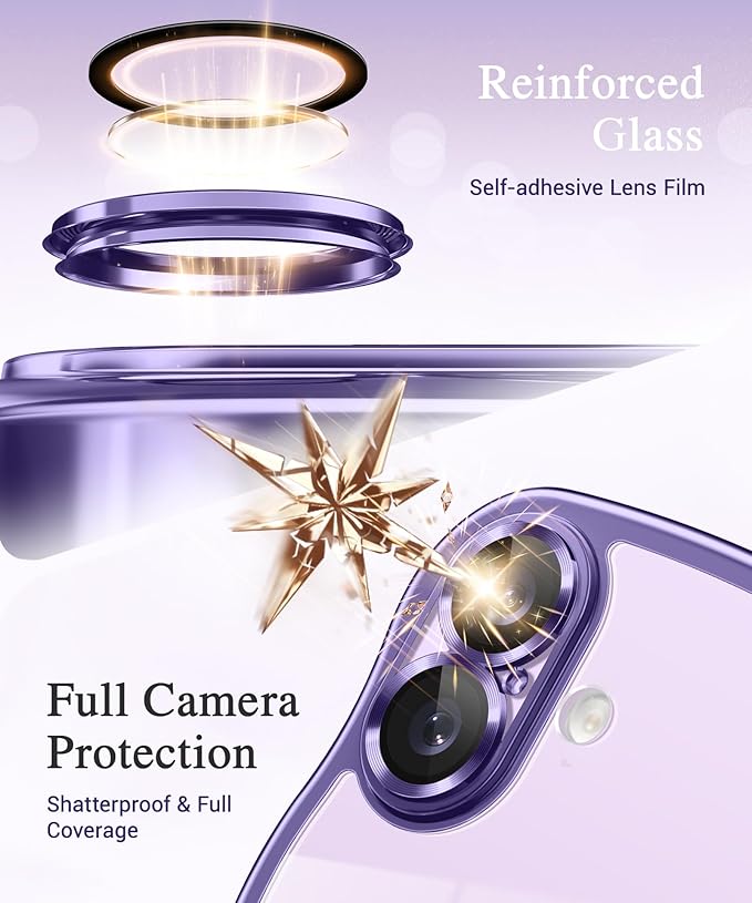 GVIEWIN for iPhone 17 Case Compatible with MagSafe, Upgraded [Full Camera Protection][Cute Wave Frame][Military Grade Protection] Electroplated Hard Phone Cover for Women Girl, Clear Purple