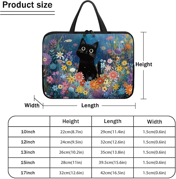 Art Cat Shockproof Portable Laptop Sleeve Case 12 Inch for Men and Women Neoprene Cover Soft Carrying Travel Case Fit Dell Lenovo Toshiba HP Chromebook (Whimsical Floral)