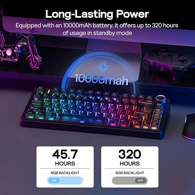 EPOMAKER x Aula F75 Ultra Wireless Gaming Keyboard with Knob, 10000mAh, Hot Swap, RGB, PBT Keycap, Creamy Sound, VIA, 75% Mechanical Keyboard for Win/Mac (Black, Pink Mint)
