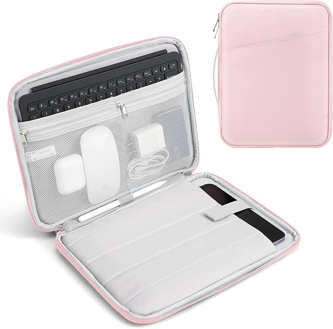 TiMOVO 9-11" Tablet Sleeve Bag for iPad 11-inch A16 2025, iPad 10.9"/10.2"| Air 11 Inch/5th/4th Gen. 10.9", Galaxy Tab A9+/A11Plus 11", Protective Bag with Pockets, Pink