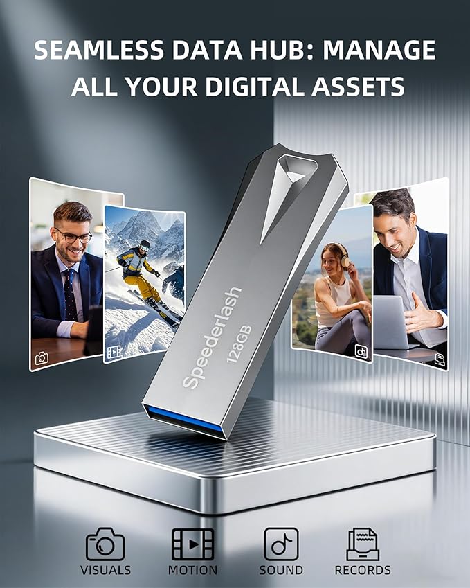 128GB USB 3.0 Flash Drive,Speederlash High Speed Thumb Drive,190MB/s Read Speed,Durable Metal Casing,Storage Expansion for Photos,Videos,Car Audio,Portable Memory Stick,Silver