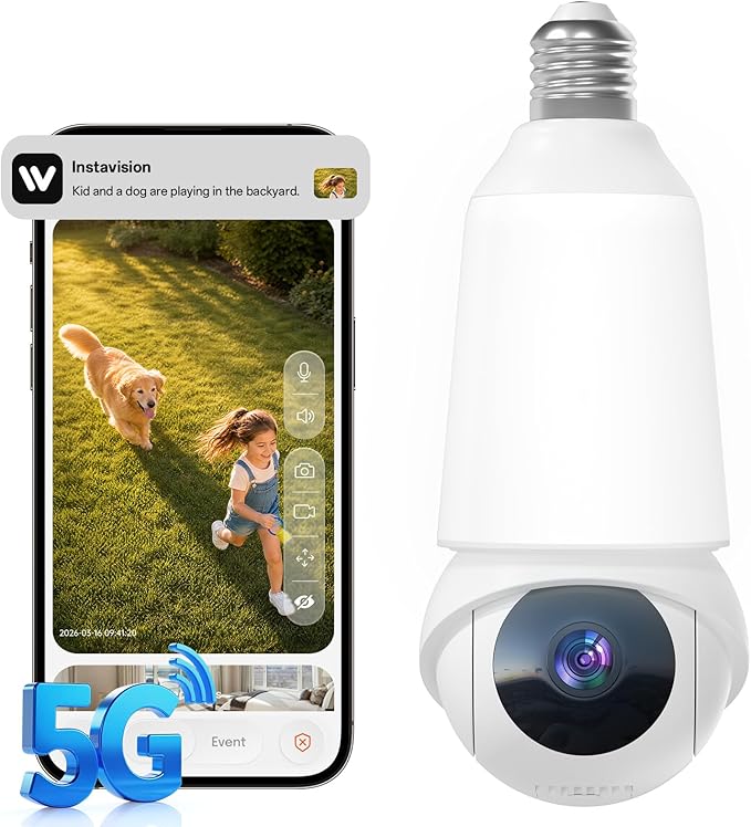 Light Bulb Security Camera, 2.4G&5G WiFi Lightbulb Cameras Wireless Outdoor, Smart AI Motion Detection, Color Night Vision, US Cloud Storage, 911 Emergency Calling