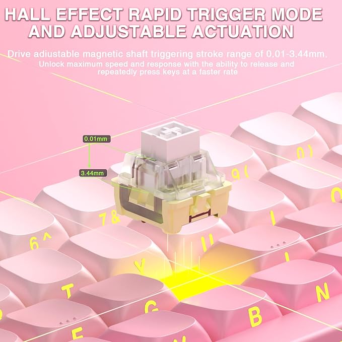 Aula MINI60 HE PRO Wireless Gaming Keyboard 60%,Hall Effect Rapid Trigger Magnetic Keyboard,8000Hz Polling,Tri-Mode(BT5.0/2.4GHz/USB-C),RGB Hot Swappable Compact Pink Mechanical Keyboard for Gamer