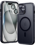 toushion 3 in 1 for iPhone 15 Case with MagSafe, Screen Protector*1 Camera Lens Protector*1,Matte Skin Feeling Back Cover Military-Grade Protection for iPhone 15 Phone Case 6.1 inch Matte Black