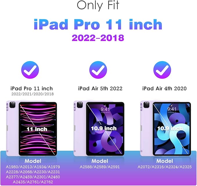 DTTO for iPad Pro 11 inch 4th/3rd/2nd/1st Generation 2022/2021/2020/2018 Case, Smart Slim Trifold Stand Soft TPU Back Cover with Built-in Pencil Holder, Also Fit iPad Air 5/4,Taro Purple