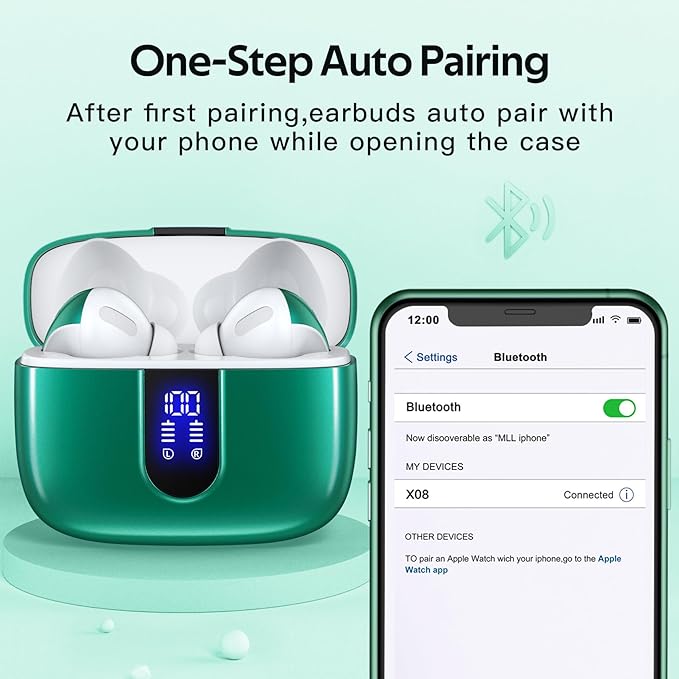 TAGRY Bluetooth Headphones True Wireless Earbuds 60H Playback LED Power Display Earphones with Wireless Charging Case IPX5 Waterproof in-Ear Ear buds with Mic for TV Smart Phone Laptop Computer Sports