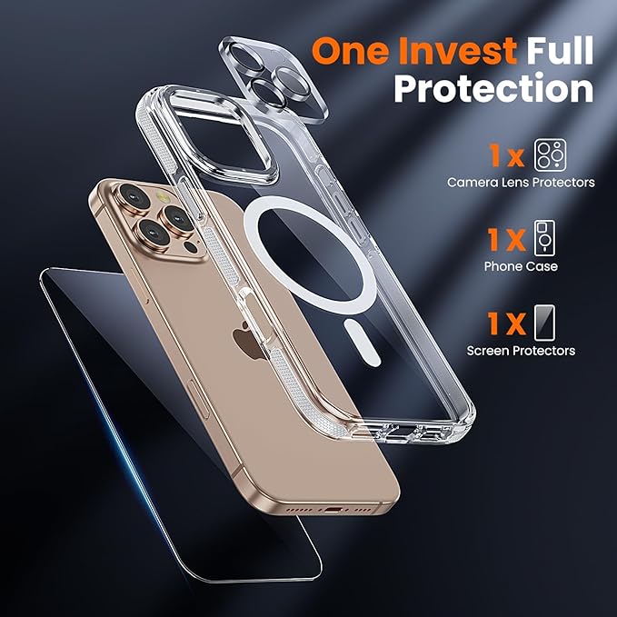 toushion 3 in 1 for iPhone 16 Pro Case Clear with MagSafe, Yellowing-Resistant Acrylic Back, Shockproof Guard Corners, Military-Grade Protection for iPhone 16 Pro Phone Case 6.3 inch Clear Bumper