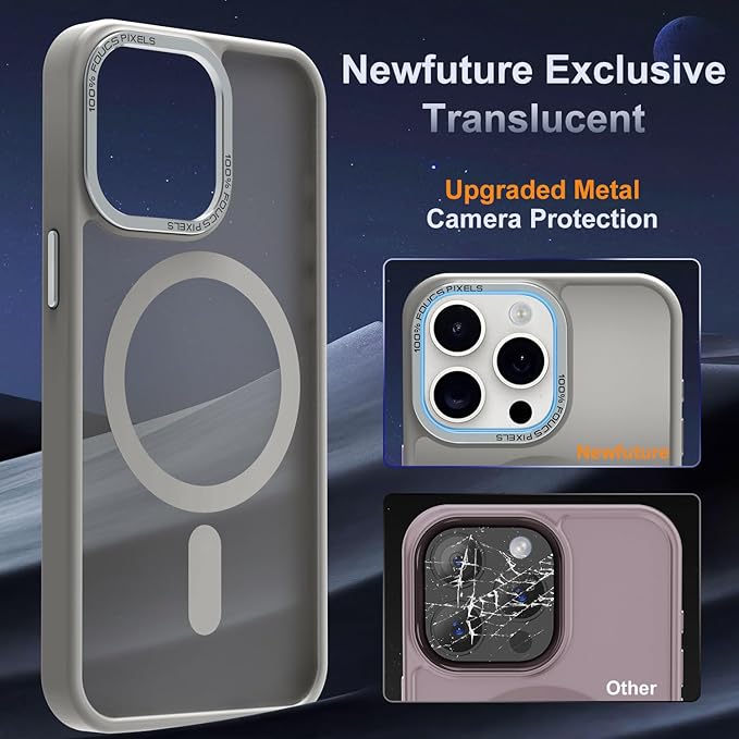 Newfuture Upgraded Magnetic for iPhone 15 Pro Max Case [Compatible with Magsafe] [Mil-Grade Protection], Pocket-Friendly, Slim Translucent Phone Case Cover for iPhone 15 Pro Max 6.7", Titanium Gray