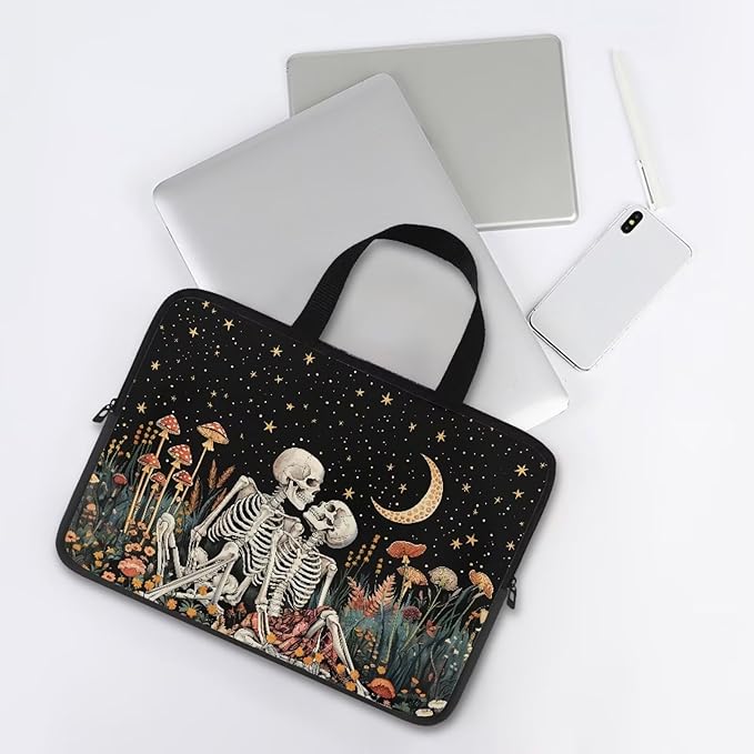 Starry Night Laptop Sleeve Bag with Handle Computer Protective Soft Cover Case for Women Men Skeleton Floral Compatible Sleeve Bag Laptop Carrying Case, 10 Inch