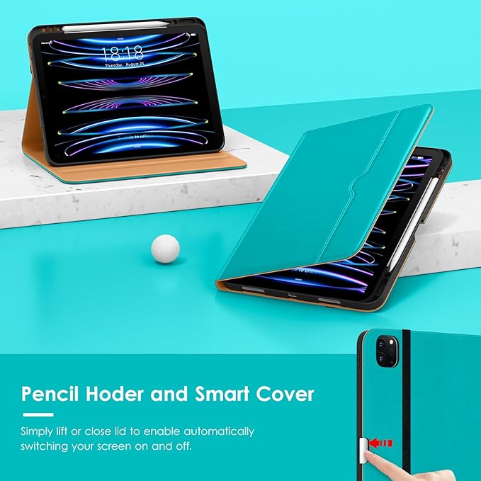 VIKESI Case for iPad Air 13 inch (M4) 2026 / (M3) 2025 / (M2) 2024,Premium Leather Folio,Apple Pencil Holder,Auto Sleep/Wake,Stand Cover - Cyan Blue
