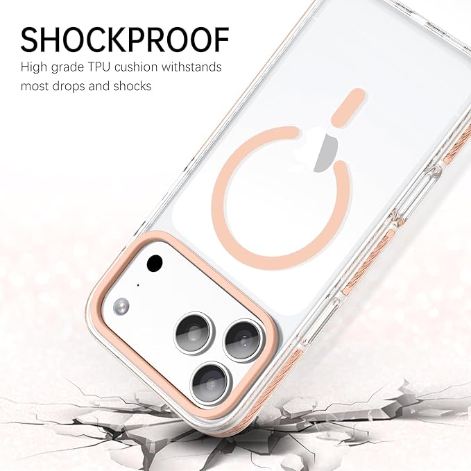 BENTOBEN Magnetic for iPhone 17 Pro Case 6.3", Compatible with Magsafe Military Shockproof Protective Bumper Cute Transparent Slim Anti-Yellowing Phone Case for iPhone 17 Pro Cover,Clear Light Orange