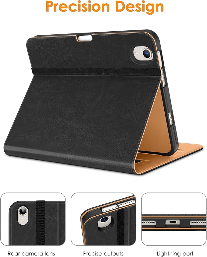 DTTO for iPad mini 7th (A17 Pro) 2024/iPad Mini 6th Generation Case 2021 8.3 Inch, Premium Leather Business Folio Stand Cover for Mini 7/6 with Pencil Holder-Multiple Viewing Angles, Black