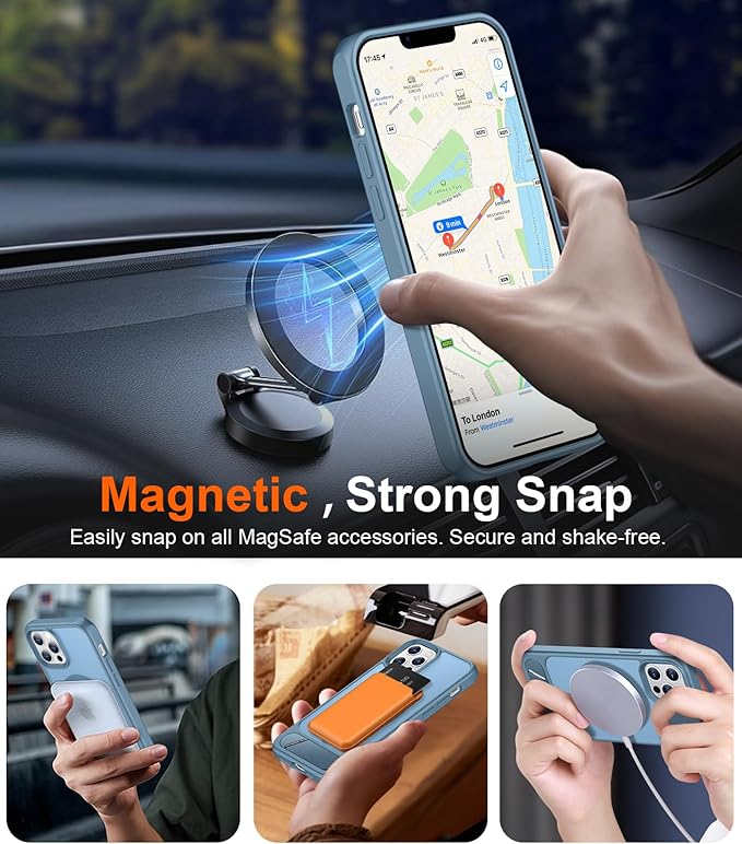 Magnetic Compatible with iPhone 12 Case & iPhone 12 Pro Case, [Built-in Invisible Kickstand][Compatible with MagSafe][Military Grade Shockproof] Slim Translucent Matte Phone Case 6.1"