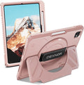 Dexnor for iPad Pro 11 inch Case M5 2025/M4 2024, Rugged Protective Case with 360° Rotating Hand Strap & Large Steady Stand & Screen Protector & Pencil Holder Shockproof Full-Body Bumper Cover, Pink