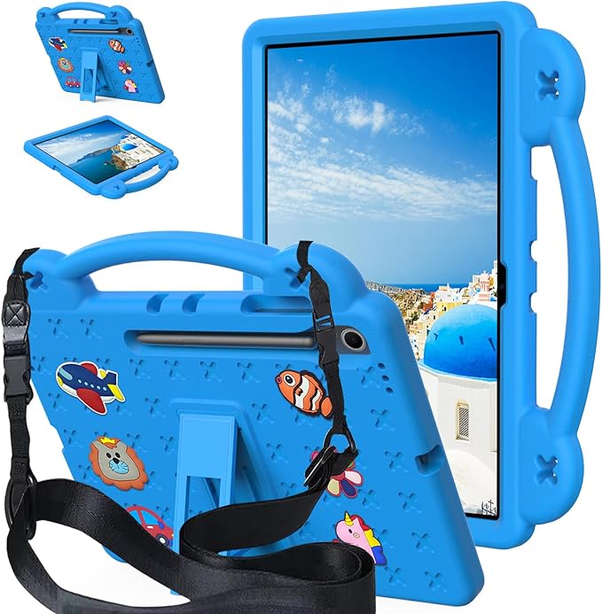 AKABEILA Compatible with Samsung Galaxy Tab A11+ 2025 Tablet Case, Kids Friendly Universal Lightweight Shockproof Protective Case with Shoulder Strap & Stand Handle Sky Blue