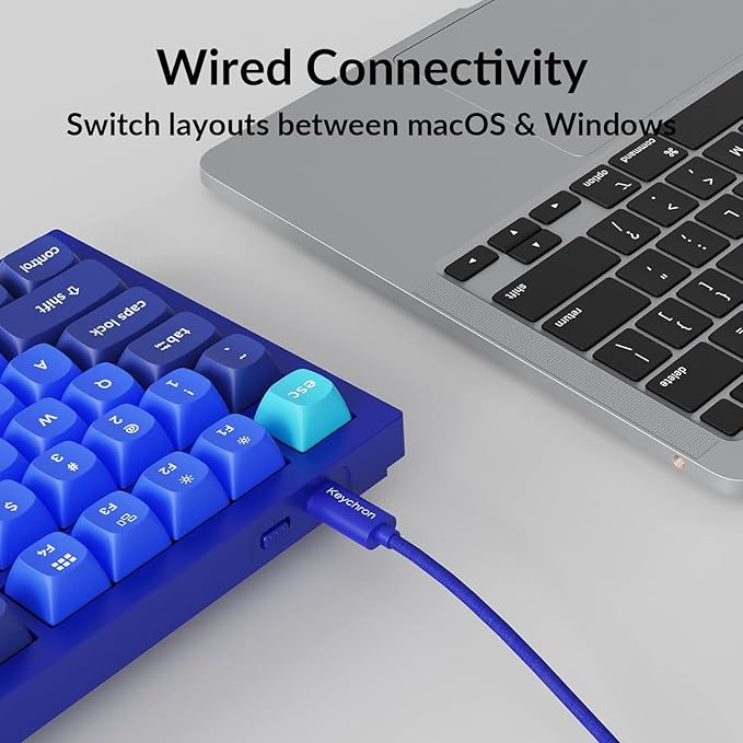 Keychron Q3 Wired Custom Mechanical Keyboard Knob Version, TKL Tenkeyless QMK/VIA Programmable Macro with Hot-swappable Gateron G Pro Red Switch Double Gasket Compatible with Mac Windows Linux (Blue)