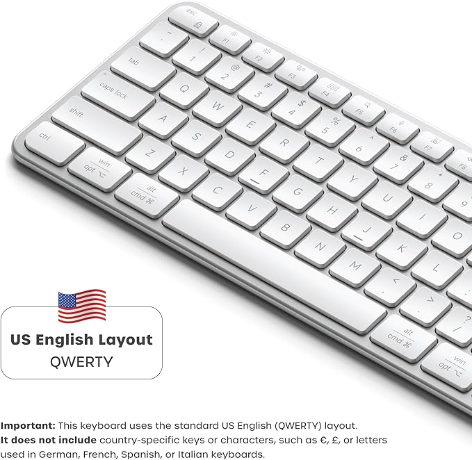 Satechi Slim EX3 Wireless Keyboard, Full-Size Keyboard w/Numpad, Multi-Device Bluetooth, 2.4GHz Connection for macOS, Windows, Android, Instant OS Key Remap,USB-C Rechargeable Battery, Silver