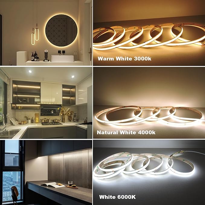 COB LED Strip Lights Natural White 4000K CRI 92+ Even Lighting Short 5V Dimmable Flexible Cuttable 6ft with Dimmer Switch for Desk Cabinet Home Office DIY Project Decoration