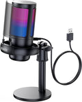 Gaming Microphone for PC: USB Mic for Podcasts Videos & Streaming - Condenser Mic with Quick Mute & Pop Filter - RGB Microphone Gift for Gamer boys - Compatible with PS4/5 & Computer & Laptop