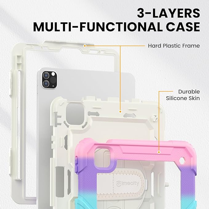 Timecity Case for iPad Pro 11 inch 4th/ 3rd/ 2nd/ 1st Generation, Full-Body Protective Case with Screen Protector, Rotating Stand/Handle, Pencil Holder for iPad 11 Inch 2022/2021/2020/2018-Pink Camo