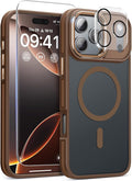 Magnetic 3 in 1 for iPhone 17 Pro Case, [Omni-Directional Protection] with 1x Screen Protector + 1x Camera Cover, [Seamless Work with Magsafe] Shockproof Slim Thin Matte Case for iPhone 17 Pro Brown
