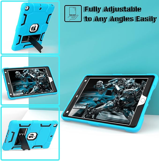 CCMAO Case for iPad 9th Generation, iPad 8th/7th Generation Case (10.2 Inch, 2021/2020/2019) with Kickstand, Heavy Duty Shockproof Hard Hybrid Three Layer Protective Cover, Blue+Black
