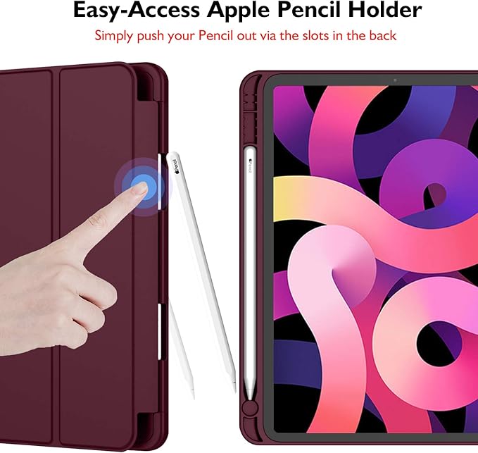 iMieet iPad Air 11 Inch Case M4/M3/M2(2026/2025/2024), iPad Air 5th/4th Generation Case 2022/2020 10.9 Inch with Pencil Holder,Trifold Stand Smart Case with Soft TPU Back(Wine)