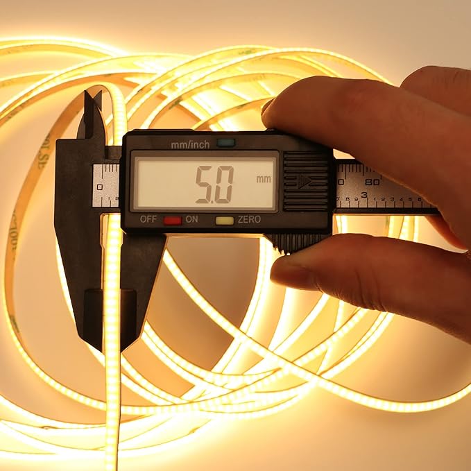 TOPAI 12V Thin 5mm COB LED Strip Light 3000K Warm White 16.4ft Bright 4000Lm CRI>90 Uniform Dotless 400LEDs/M Adhesive Flexible Cuttable LED Tape for DIY, Bedroom, Under Cabinet Lighting
